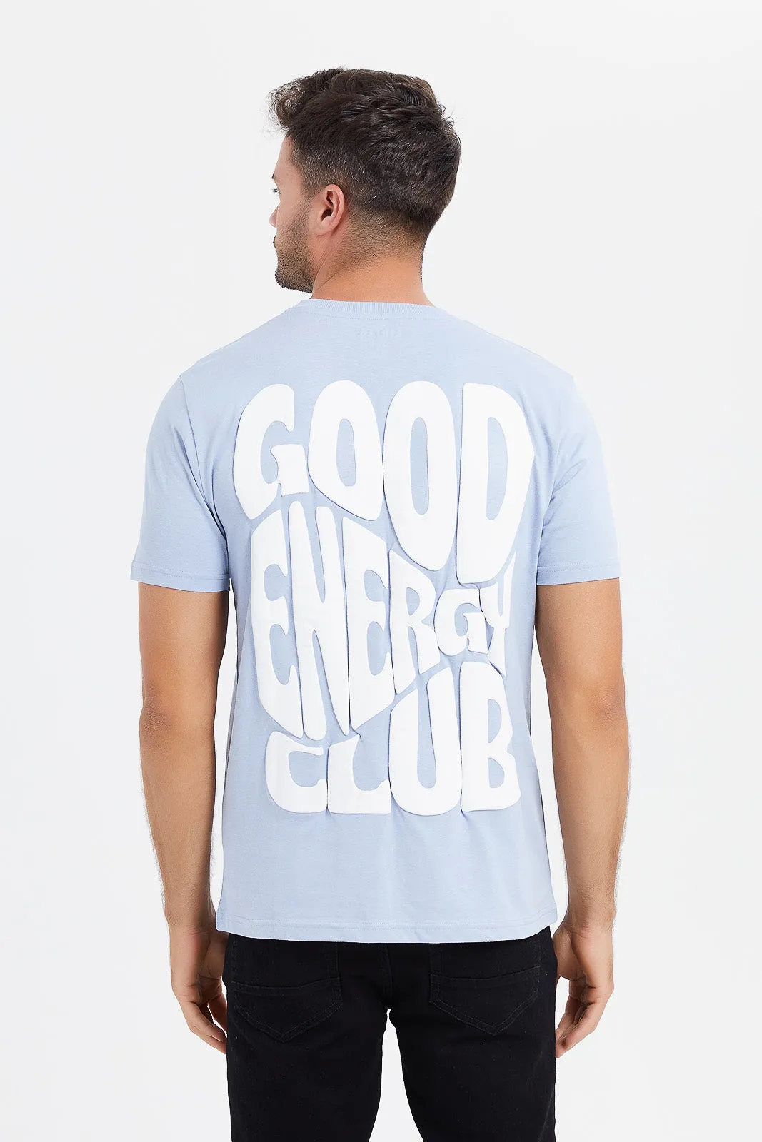 Men Blue Back Print T-Shirt
