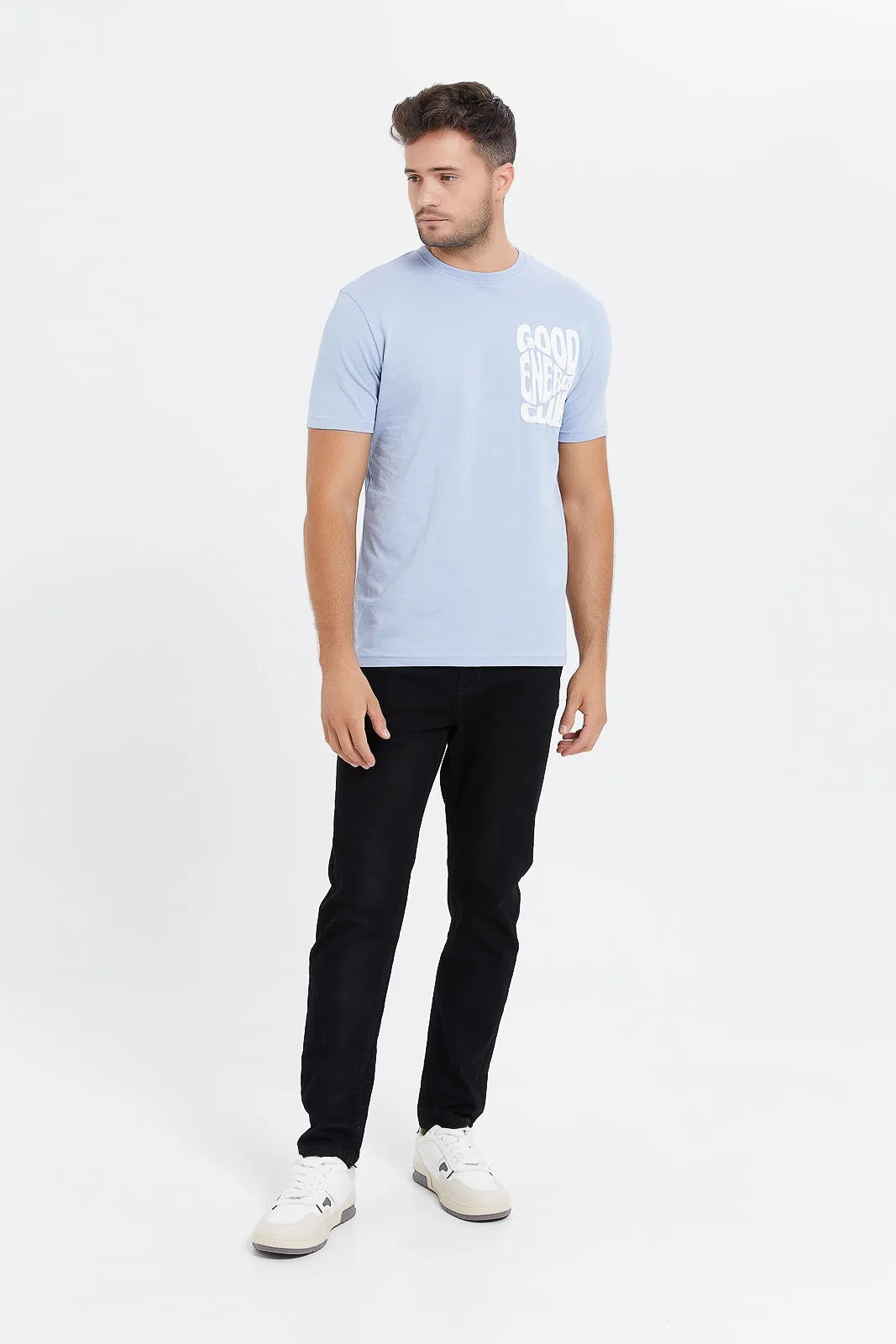 Men Blue Back Print T-Shirt