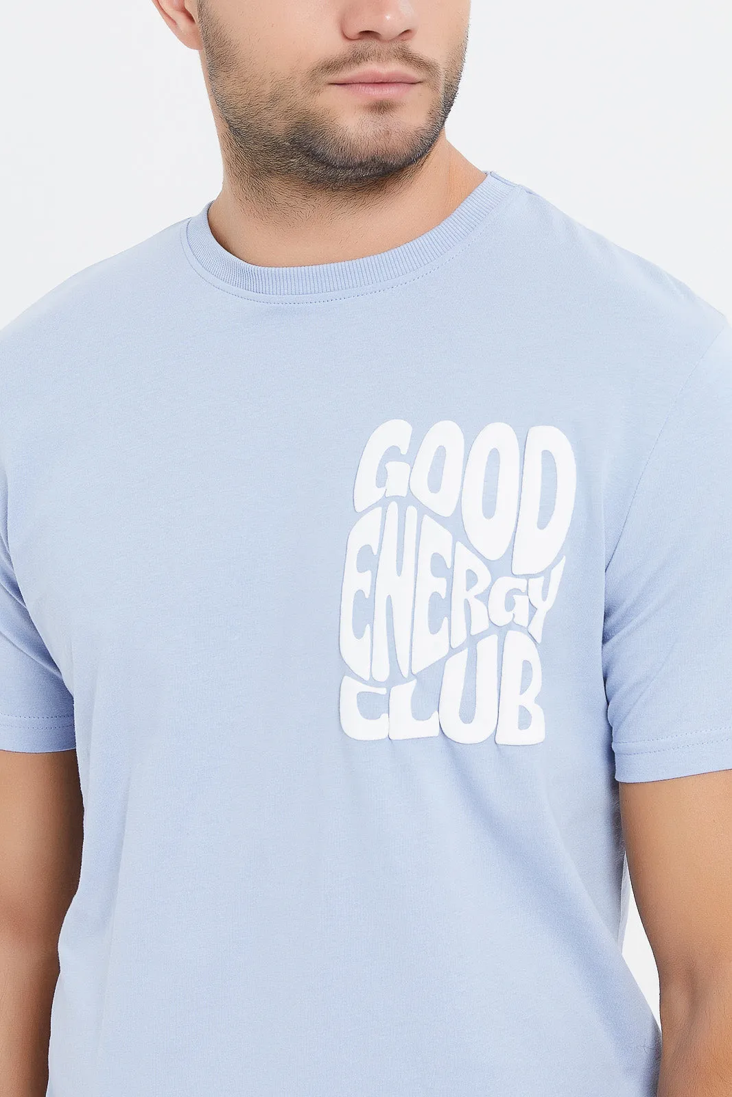 Men Blue Back Print T-Shirt