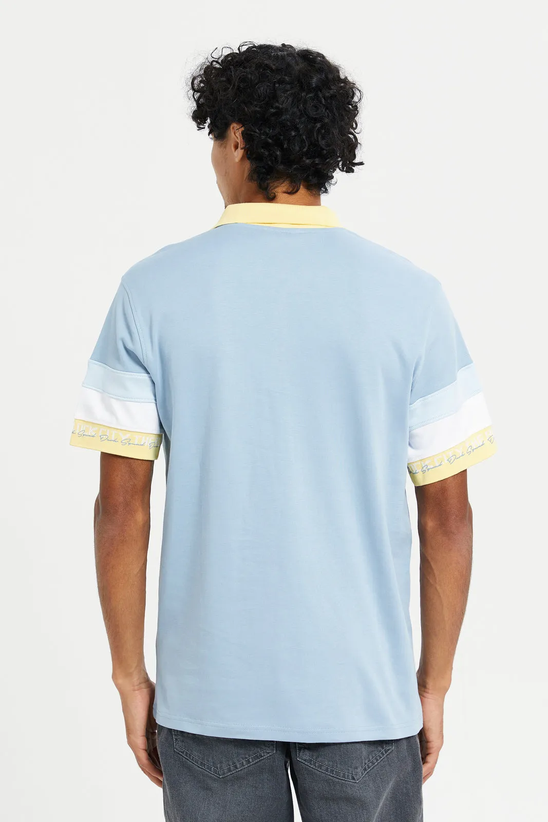 Men Blue Colour Block Polo Shirt