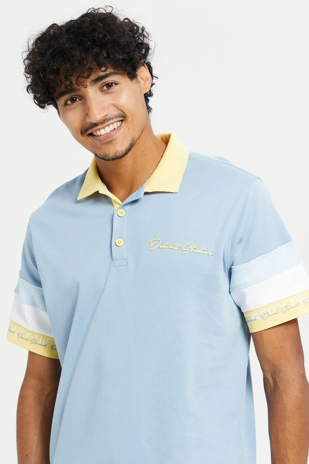Men Blue Colour Block Polo Shirt