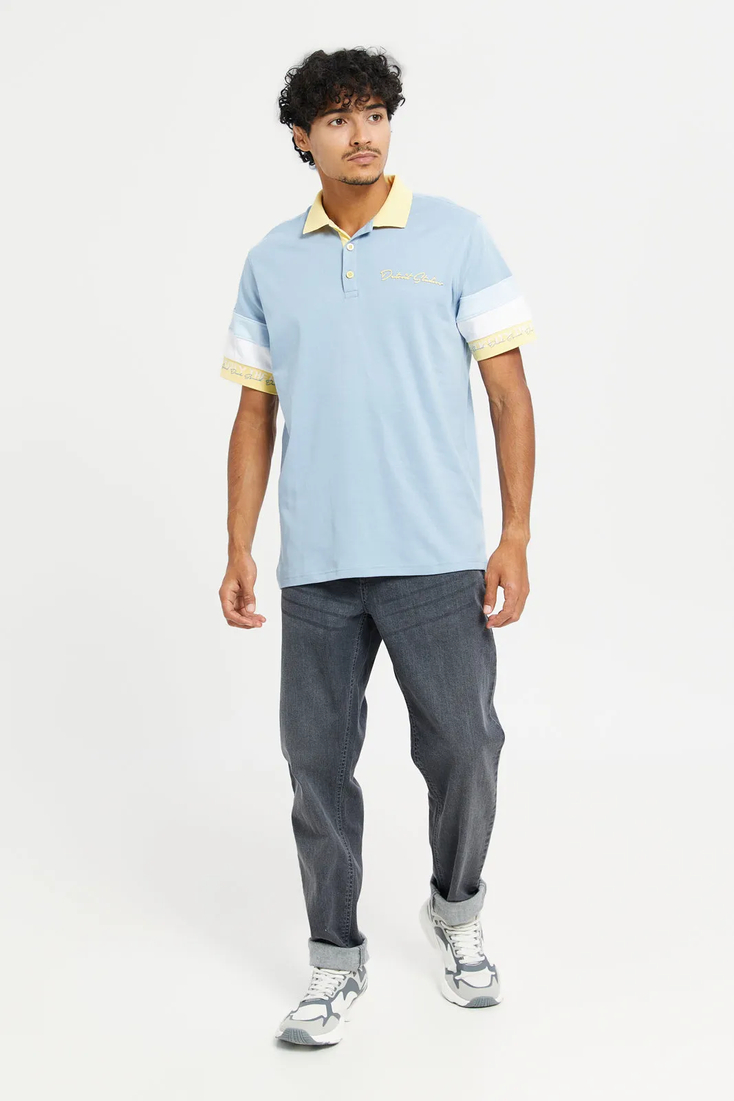 Men Blue Colour Block Polo Shirt