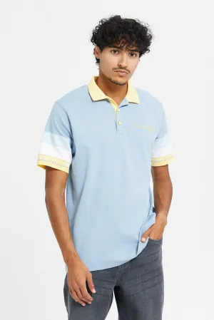 Men Blue Colour Block Polo Shirt