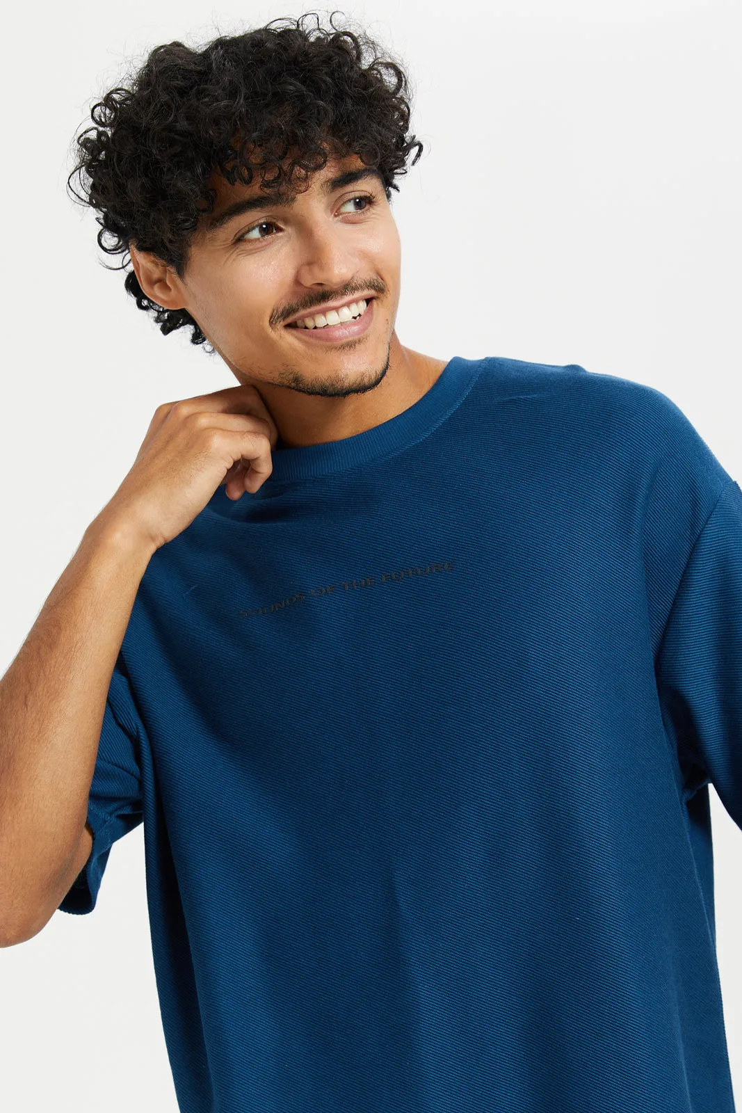 Men Blue Printed Oversize T-Shirt