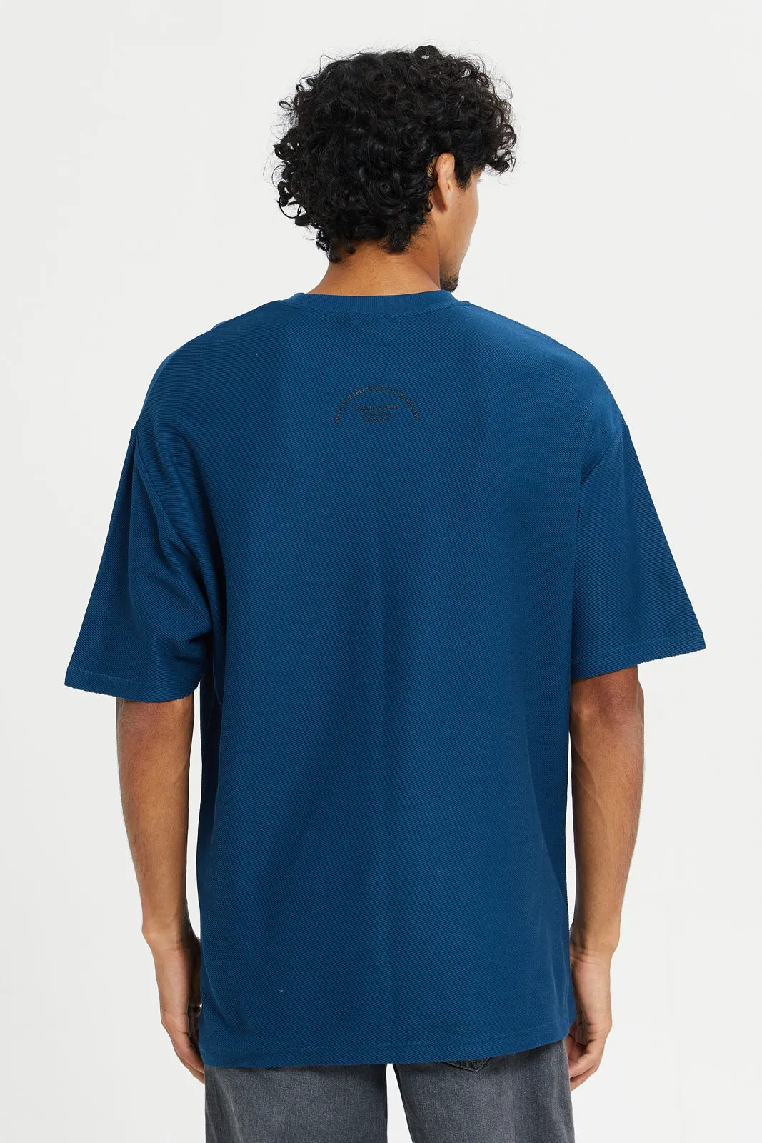 Men Blue Printed Oversize T-Shirt