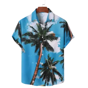 Men Palm Tree Print Hawaii Style Graceful Leisure Short Sleeves Hawaiian Shirts