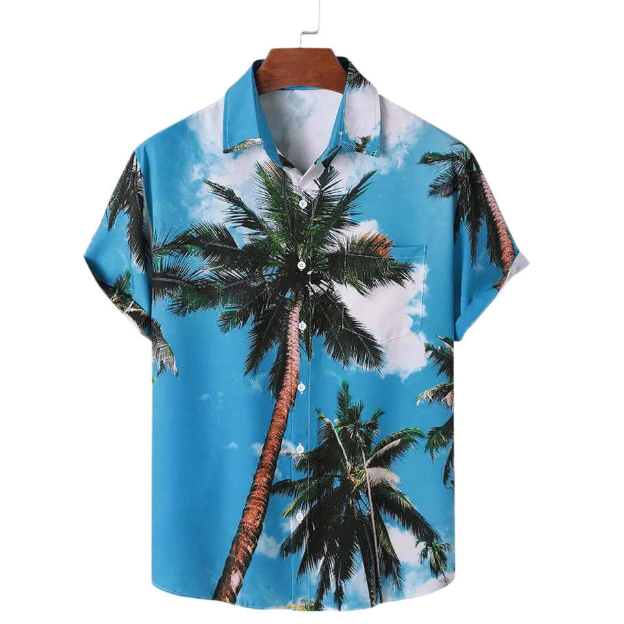 Men Palm Tree Print Hawaii Style Graceful Leisure Short Sleeves Hawaiian Shirts
