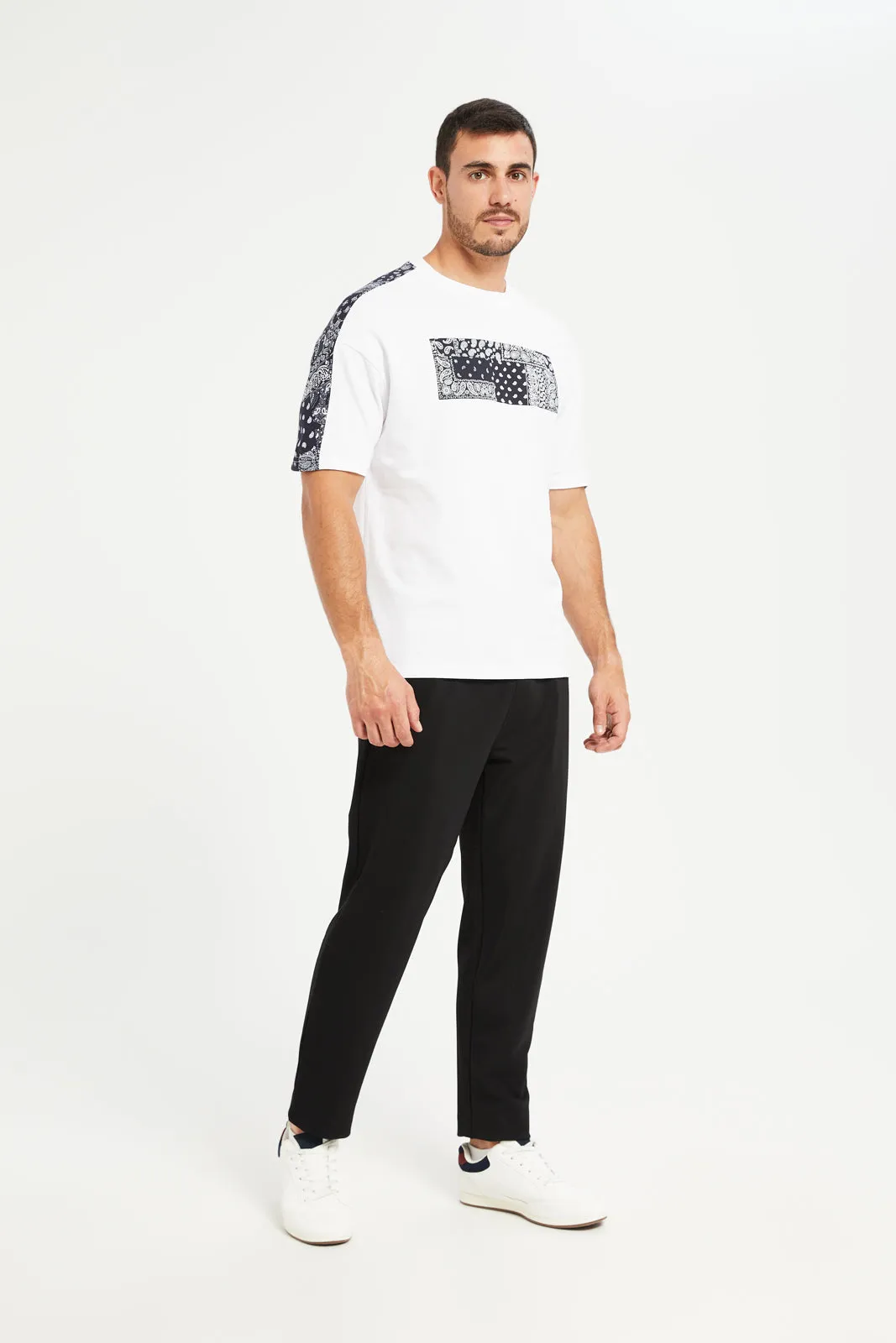 Men White Indigo Casual T-Shirt