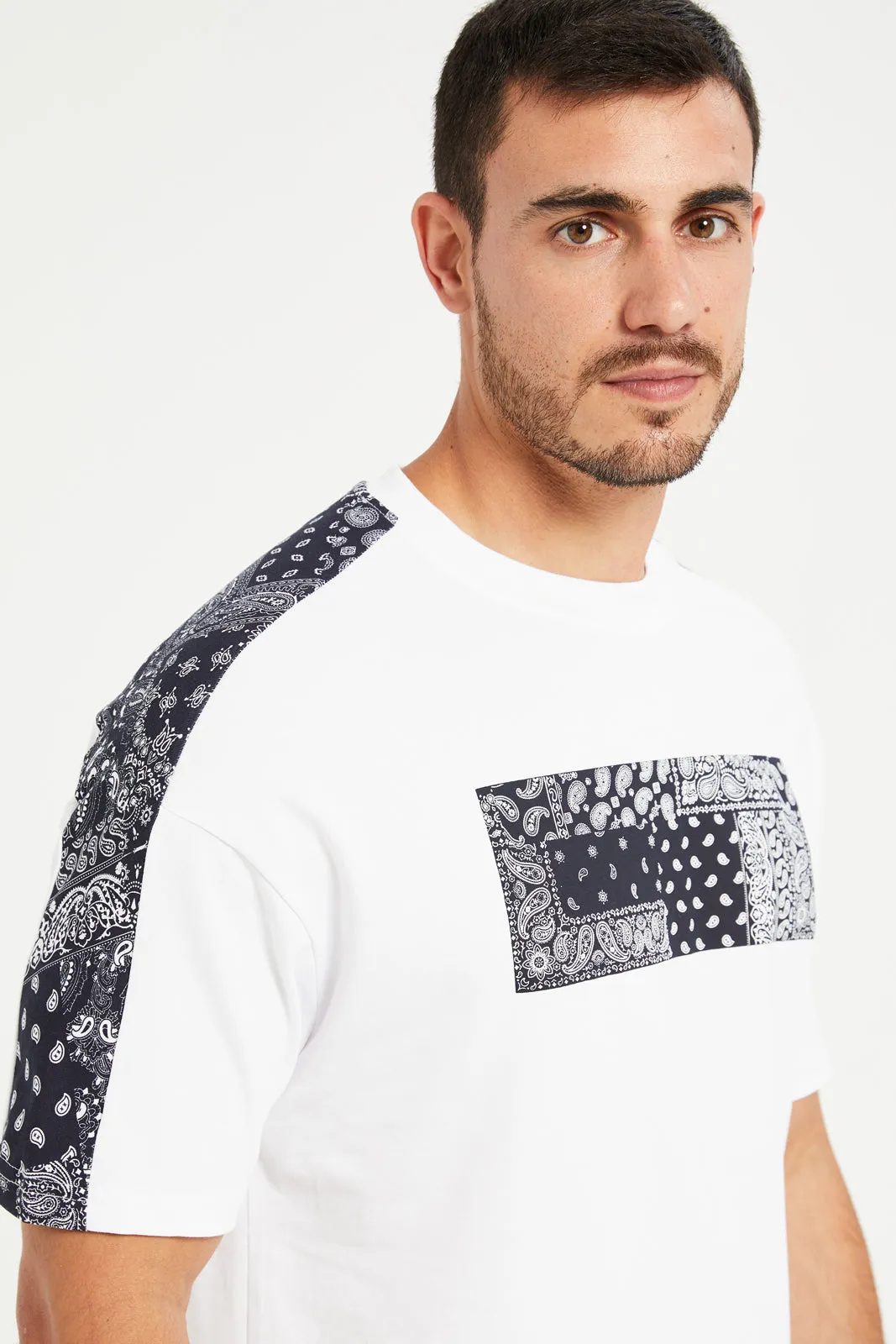 Men White Indigo Casual T-Shirt