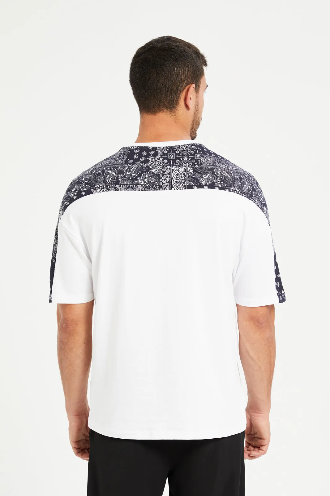 Men White Indigo Casual T-Shirt