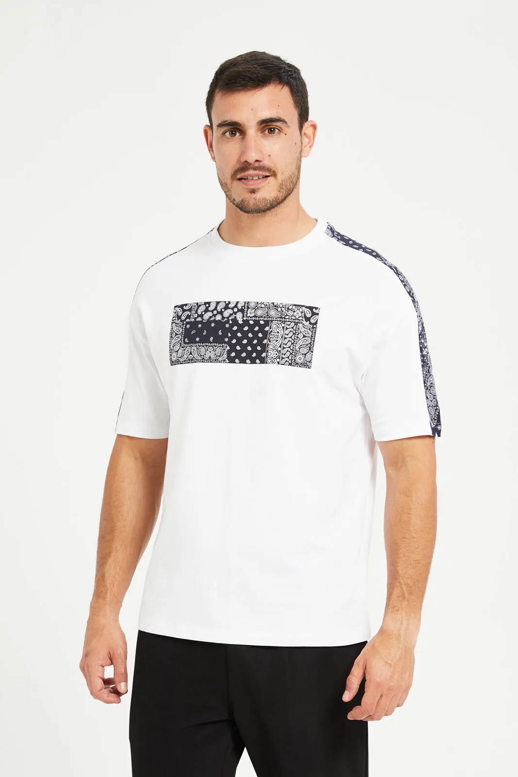 Men White Indigo Casual T-Shirt