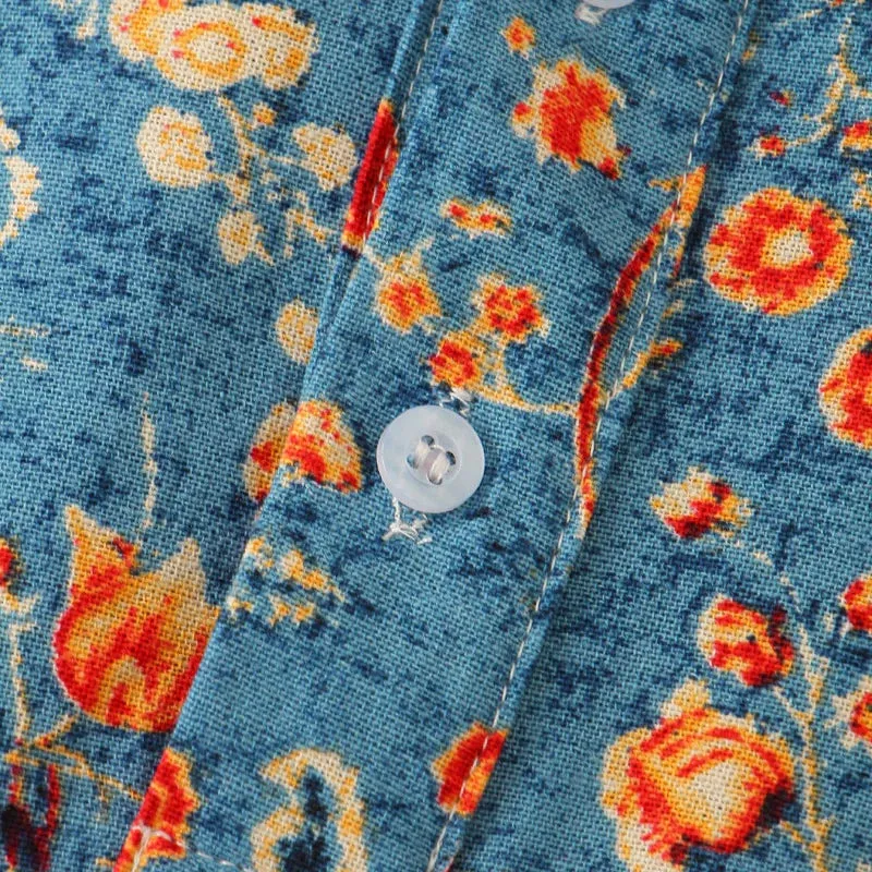 Mens Button-Up Shirt - Floral Print - Regular Fit - Short Sleeve Casual Wear