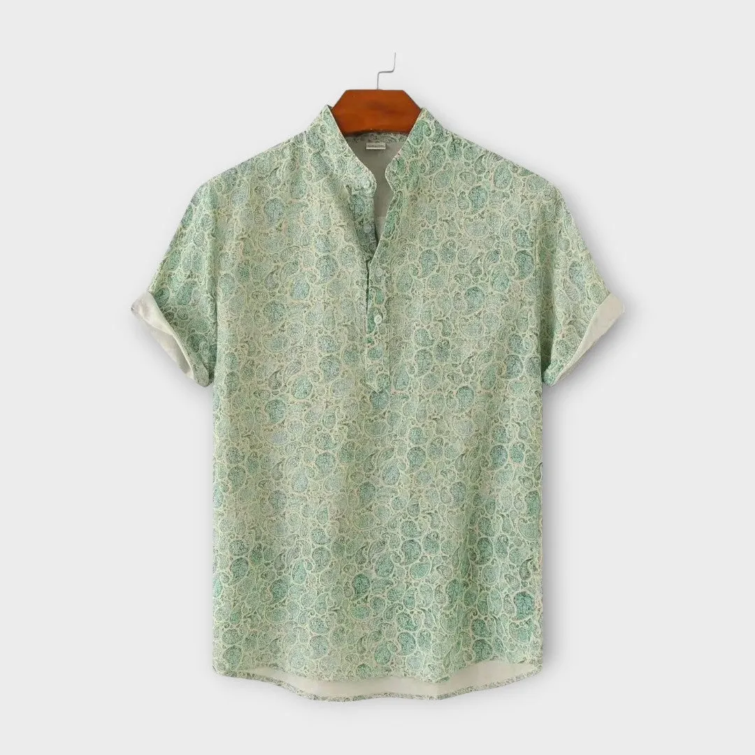 Mens Button-Up Shirt - Floral Print - Regular Fit - Short Sleeve Casual Wear