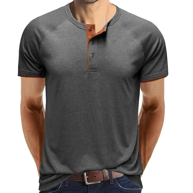 Men's Casual Contrasting Henley Collar Short Sleeve T-Shirt 80969924M