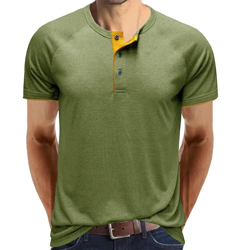 Men's Casual Contrasting Henley Collar Short Sleeve T-Shirt 80969924M