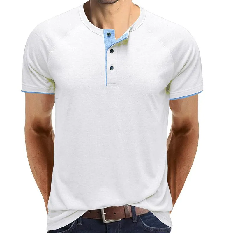 Men's Casual Contrasting Henley Collar Short Sleeve T-Shirt 80969924M