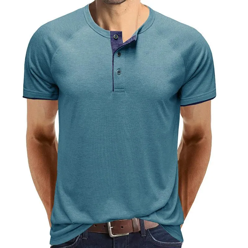 Men's Casual Contrasting Henley Collar Short Sleeve T-Shirt 80969924M