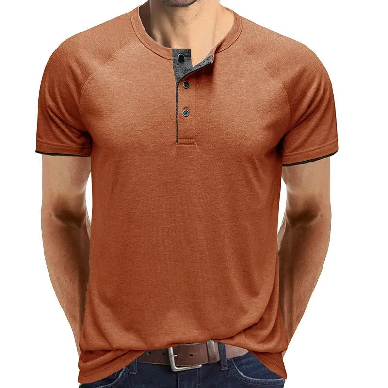 Men's Casual Contrasting Henley Collar Short Sleeve T-Shirt 80969924M
