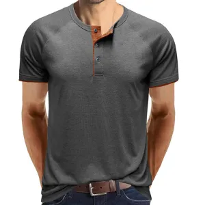 Men's Casual Contrasting Henley Collar Short Sleeve T-Shirt 80969924M