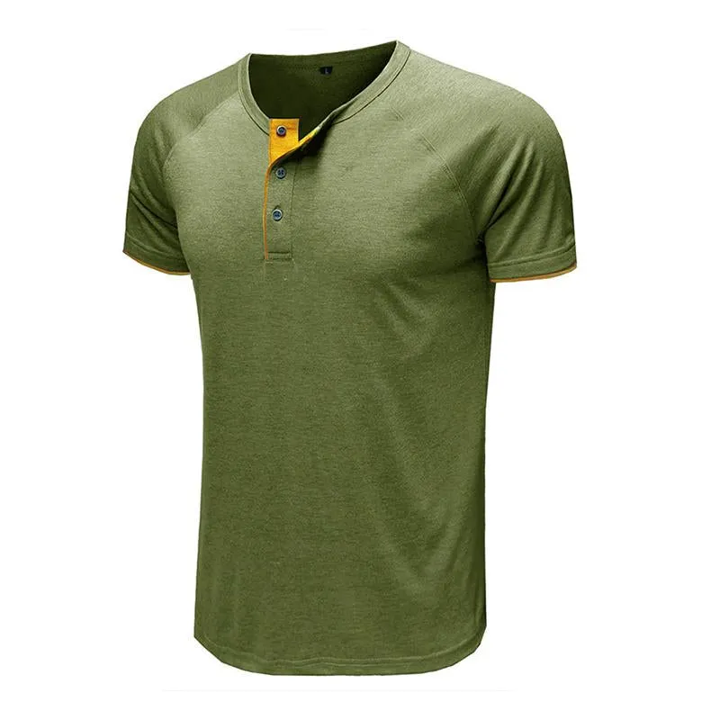 Men's Casual Contrasting Henley Collar Short Sleeve T-Shirt 80969924M