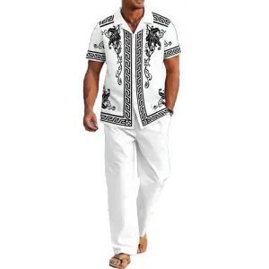 Men's Casual Printed Short Sleeve Shirt and Pants Set 11351132YM