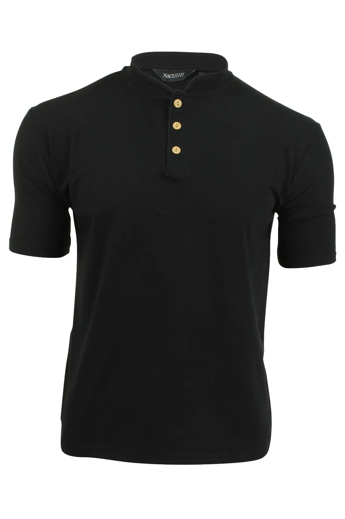 Mens Grandad T-Shirt by 'Xact' Short Sleeved (Black)
