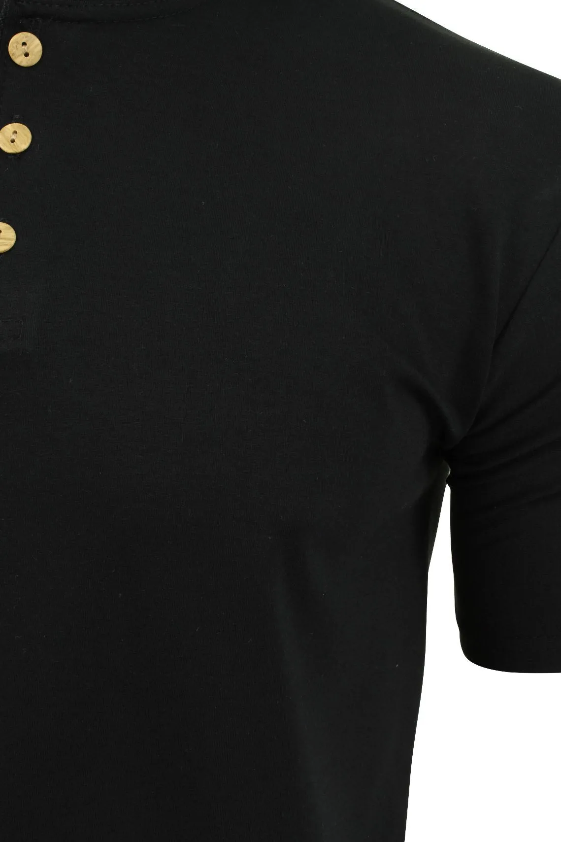 Mens Grandad T-Shirt by 'Xact' Short Sleeved (Black)
