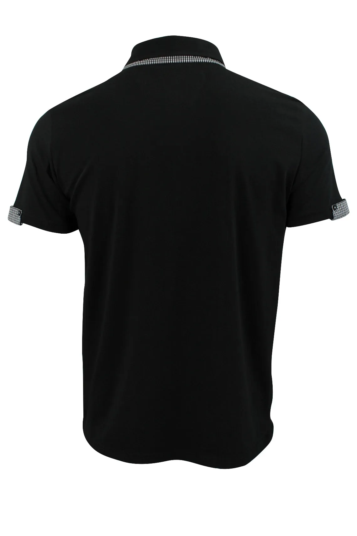 Mens Polo Shirt Xact Clothing Cotton Rich Gingham Collar & Trims Stretch Lycra (Black)