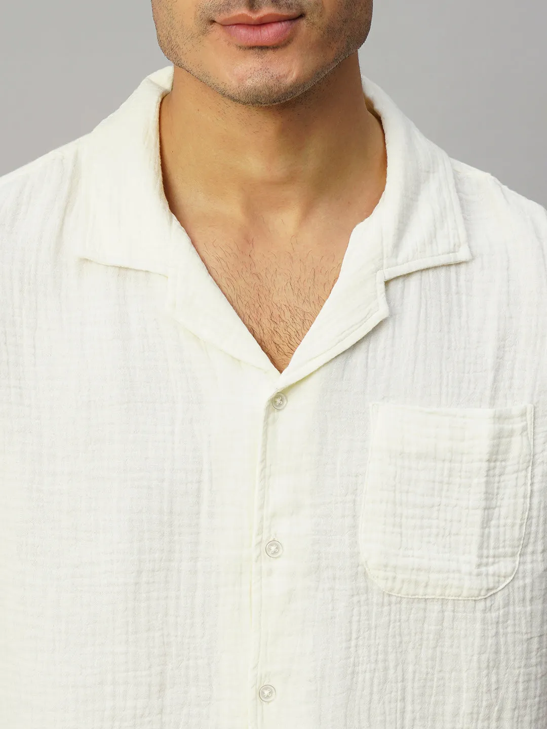 Men's White Cotton Loose Fit Shirt