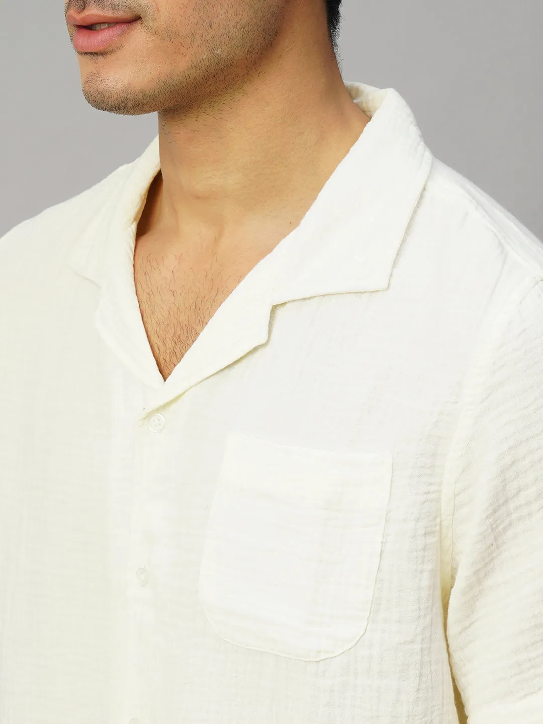 Men's White Cotton Loose Fit Shirt