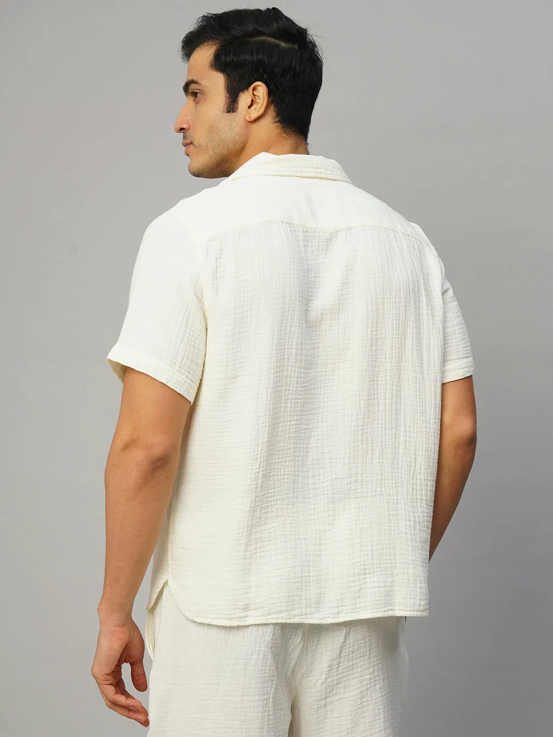 Men's White Cotton Loose Fit Shirt