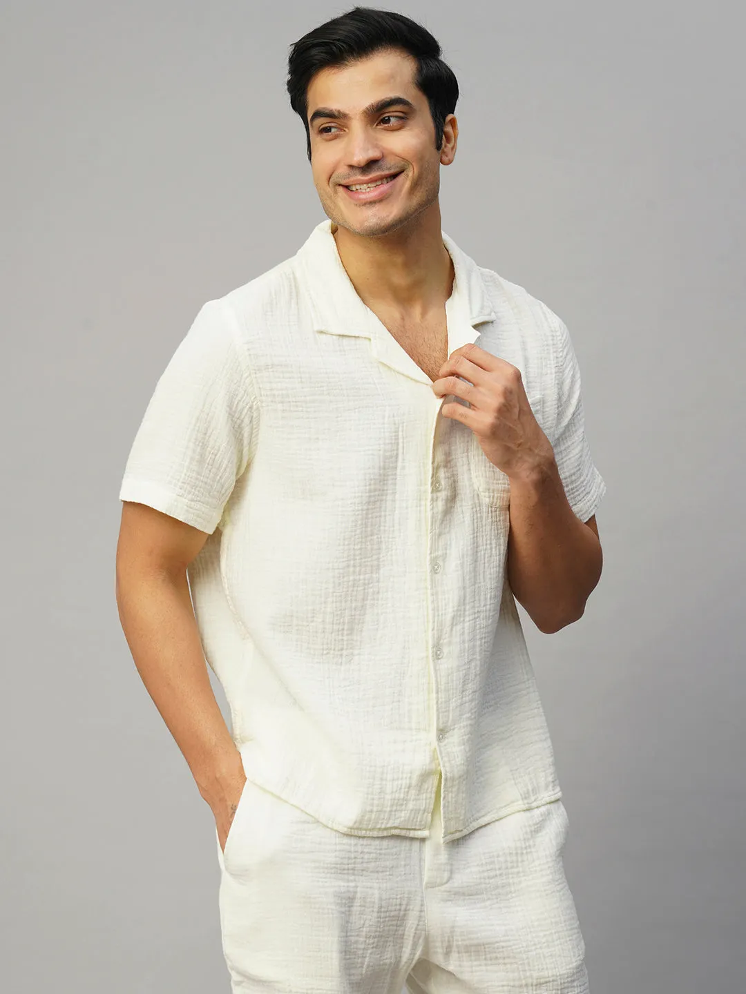 Men's White Cotton Loose Fit Shirt