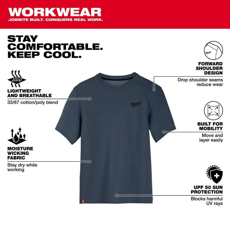 Milwaukee L Short Sleeve Men's Crew Neck Blue Hybrid Work Tee Shirt