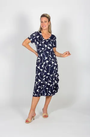 Navy Floral Short Sleeve Dress