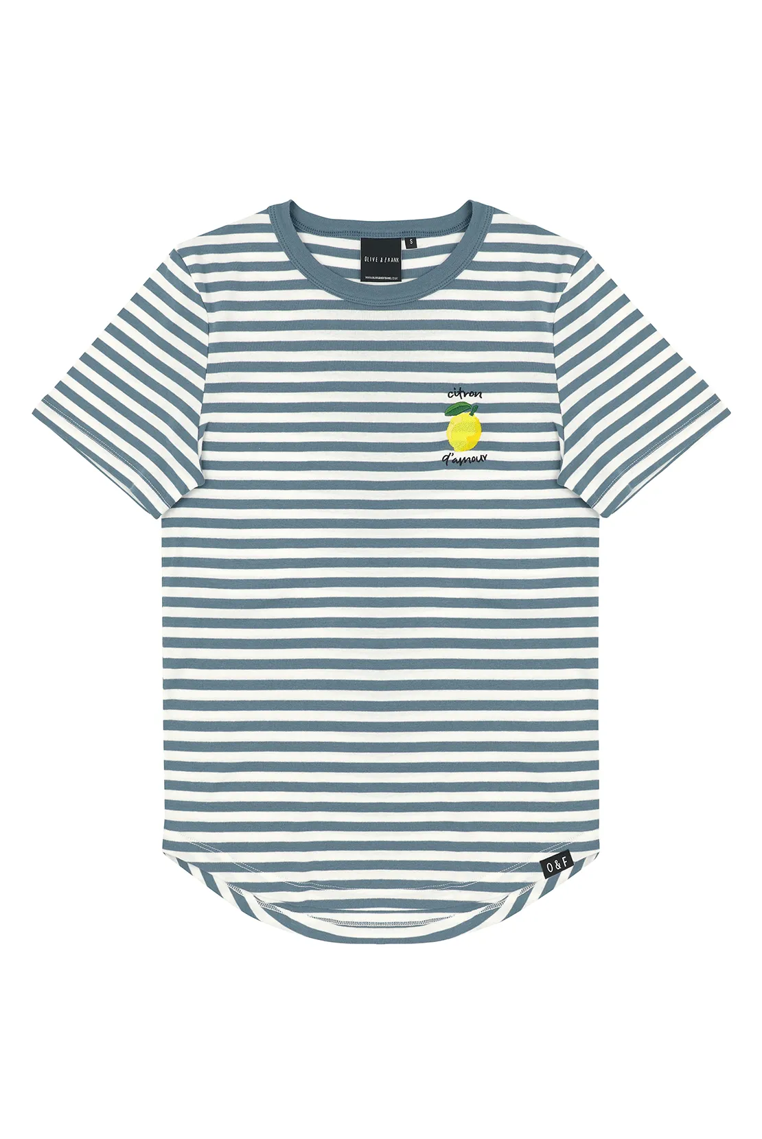O&F Lemon Embroidered Short Sleeve Breton Tee