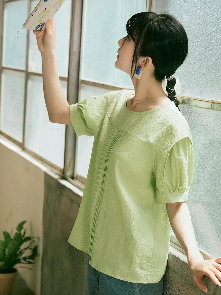 Ob Design Women Casual Pleated Pearl Button Blouse Top Plus Size