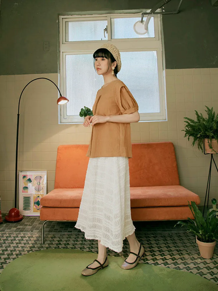 Ob Design Women Casual Pleated Pearl Button Blouse Top Plus Size