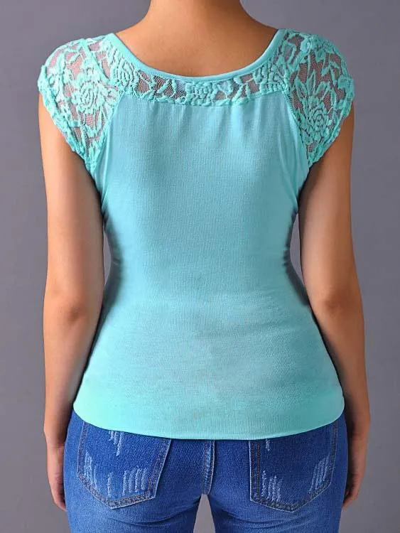 OEM ODM Lace Short Sleeve Bodycon Hem Green T-Shirts