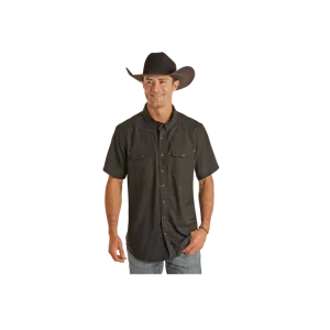 Panhandle Men's Rock Roll Denim Ripstop Short Sleeve Snap Black Shirt