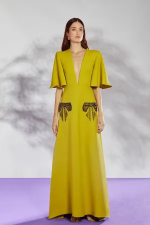Plunging Neckline A-Line Dress with Embroidered Details
