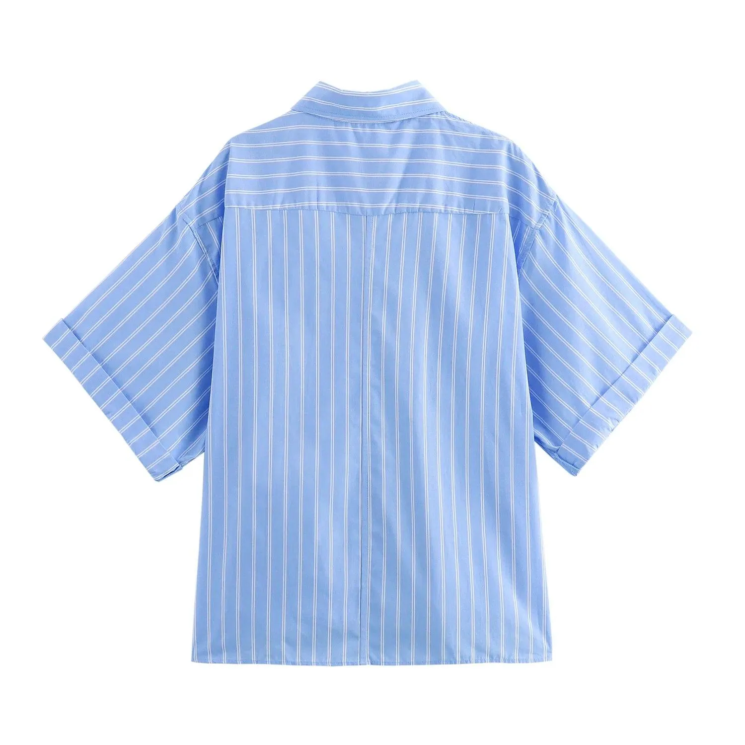 Pocket Poplin Shirt Collared Short Sleeve Front Button Tops