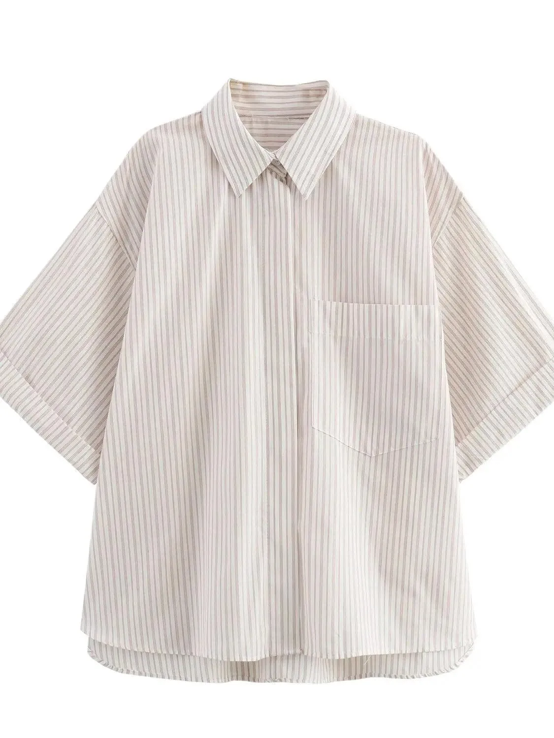 Pocket Poplin Shirt Collared Short Sleeve Front Button Tops