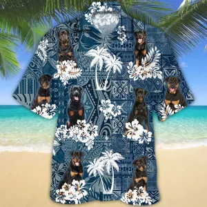 Rottweiler Hawaiian Shirt, Hawaiian shirt vintage Floral Dog, Men's Hawaiian shirt, Beach Summer aloha shirt