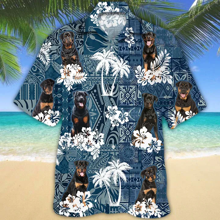 Rottweiler Hawaiian Shirt, Hawaiian shirt vintage Floral Dog, Men's Hawaiian shirt, Beach Summer aloha shirt