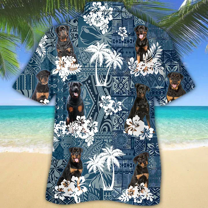Rottweiler Hawaiian Shirt, Hawaiian shirt vintage Floral Dog, Men's Hawaiian shirt, Beach Summer aloha shirt