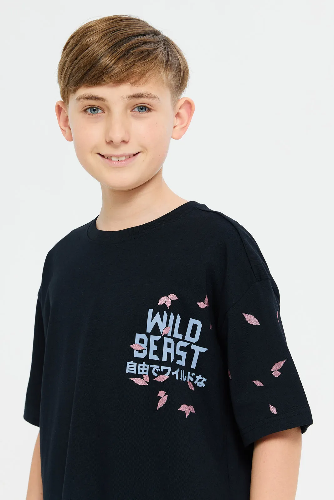 Senior Boys Black Wild Beast Oversize T-Shirt