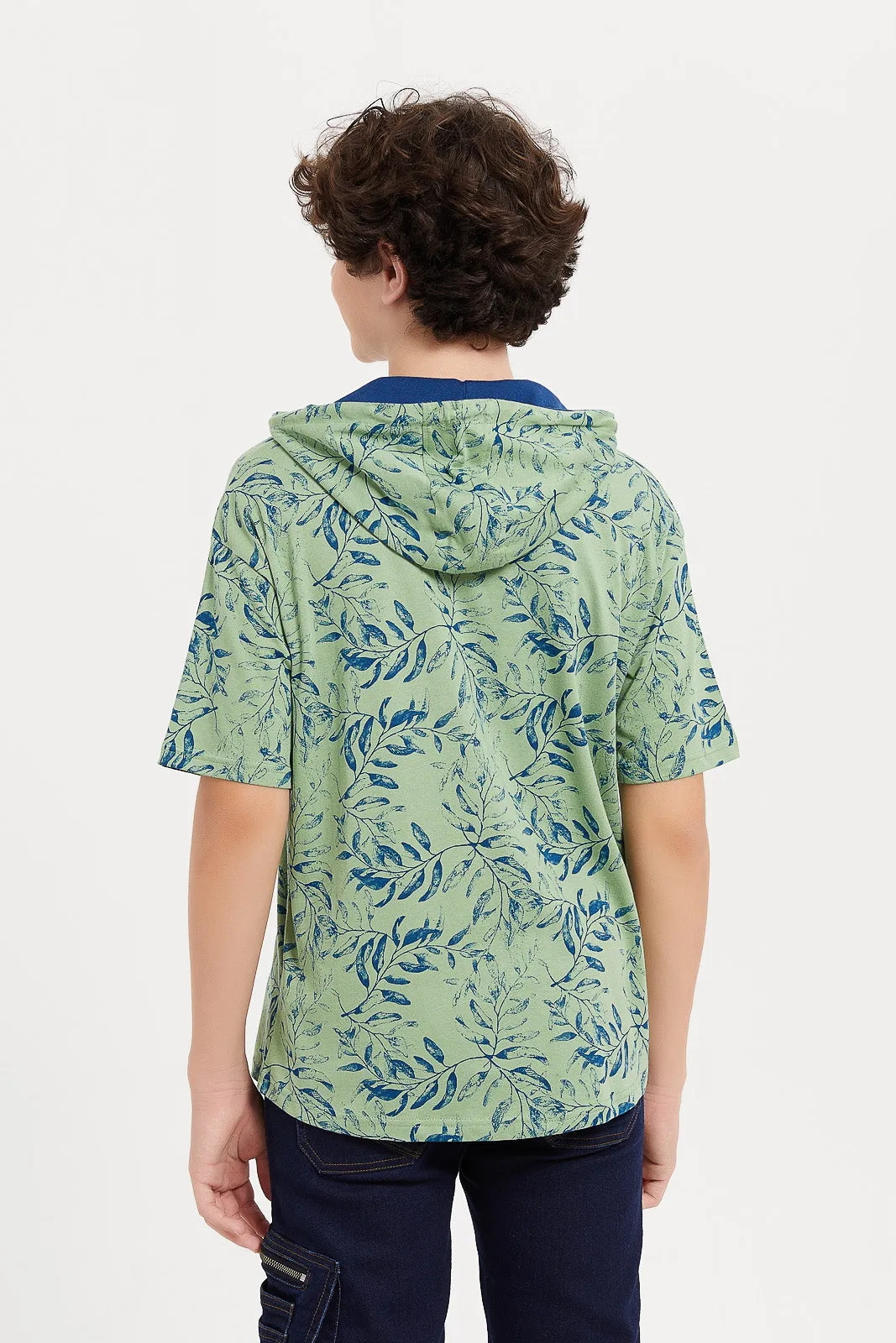 Senior Boys Olive Oversize Hooded T-Shirt