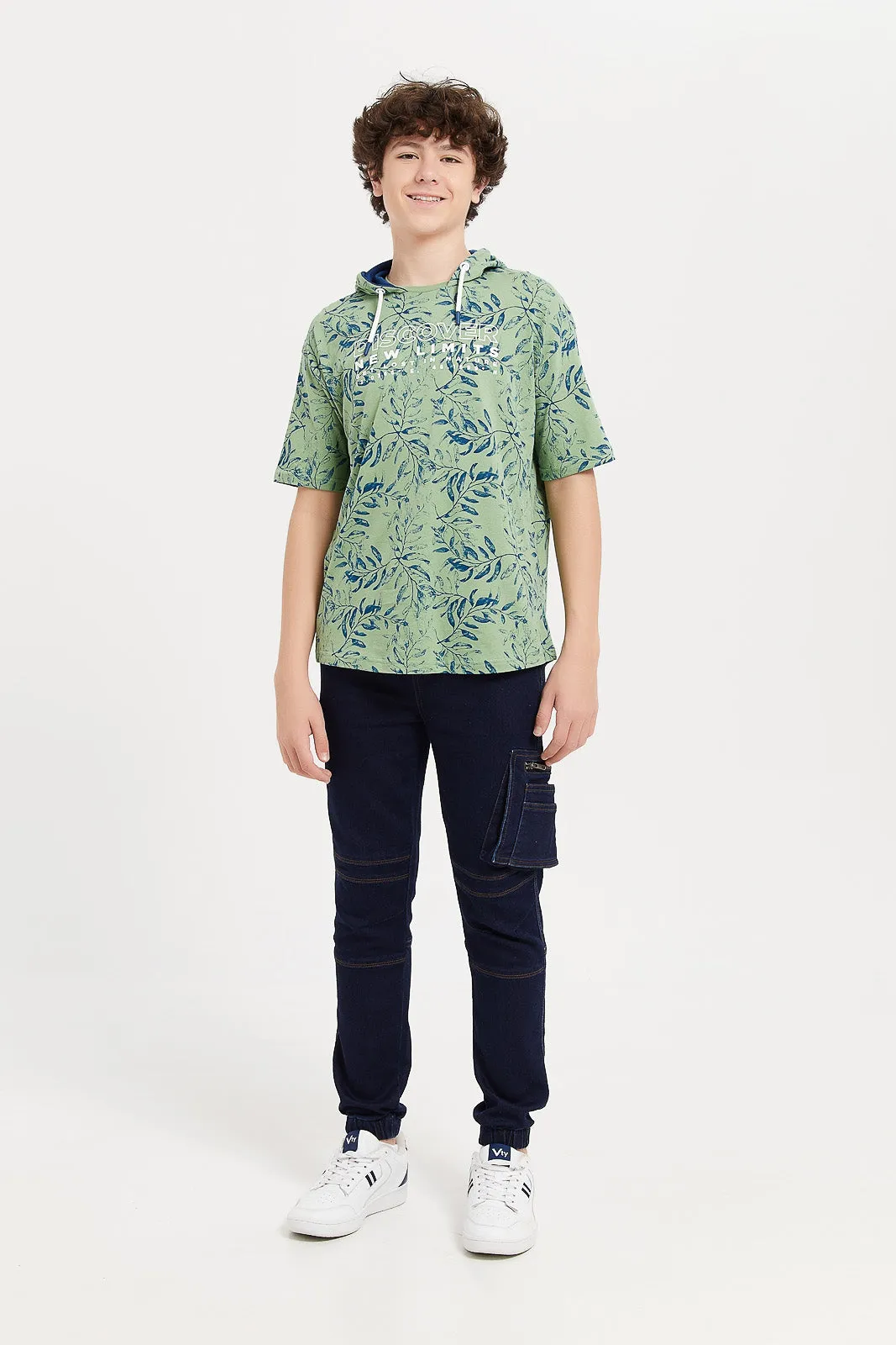 Senior Boys Olive Oversize Hooded T-Shirt