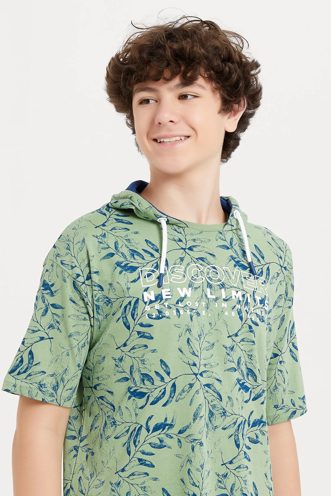 Senior Boys Olive Oversize Hooded T-Shirt