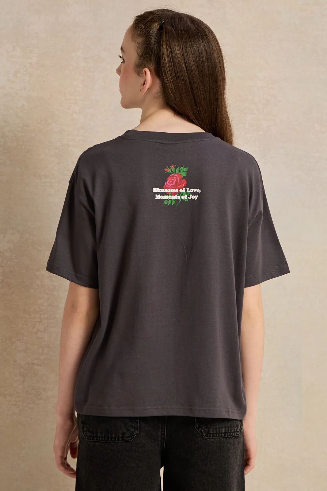 Senior Girls Charcoal Printed T-Shirt